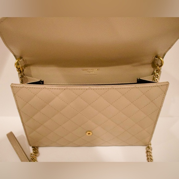 Saint Laurent (YSL) Envelope Flap Clutch Bag in Dark Beige - Picture 6 of 13